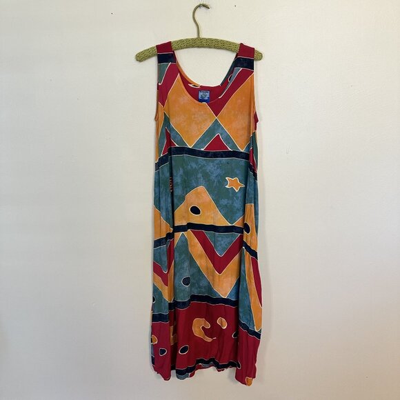 Vtg Womens Endeavor Sleeveless Maxi Dress S/M Colorful Geometric Pattern Boho - Picture 5 of 8